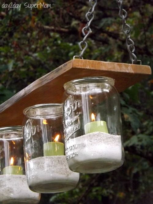 lampadario barattoli candele shabby chic