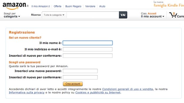 AMAZON REGISTRAZIONE