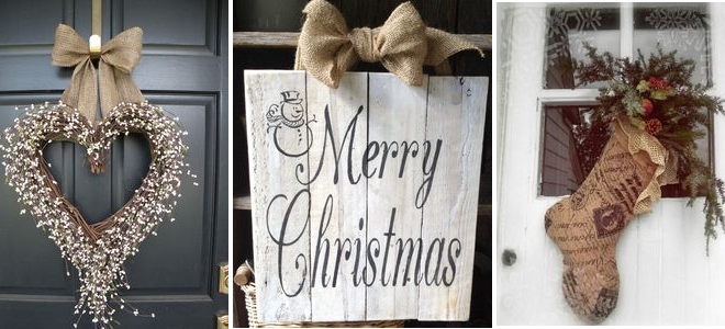 Targa Natalizia In Legno Per Porta 'Buon Natale' - Decorazione Con Babbo Natale, Albero E Campane - Appendino Per Casa E Parete